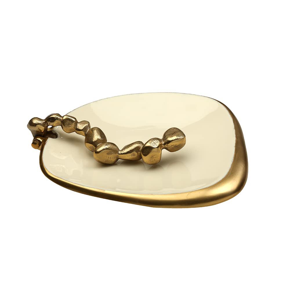Handgemaakte metalen tissue box cover – ivoor geëmailleerde gouden afwerking – 24x20x5cm