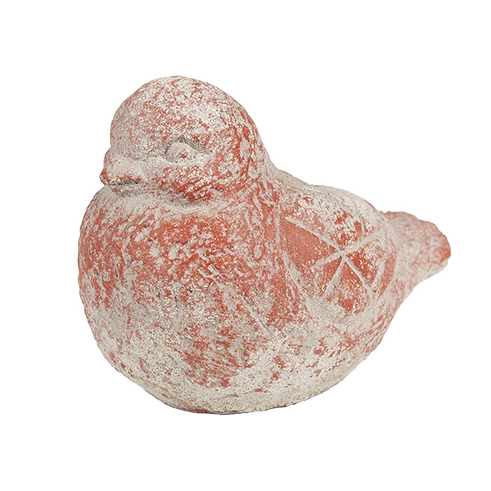 Decoratie Beeld Vogel 14x9x10 cm Grijs Rood Steen