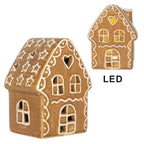 Gingerbread house met LED 8x6x11 cm Bruin Keramiek