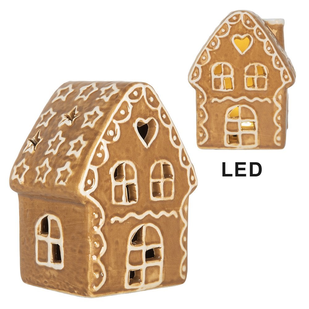 Gingerbread house met LED 8x6x11 cm Bruin Keramiek
