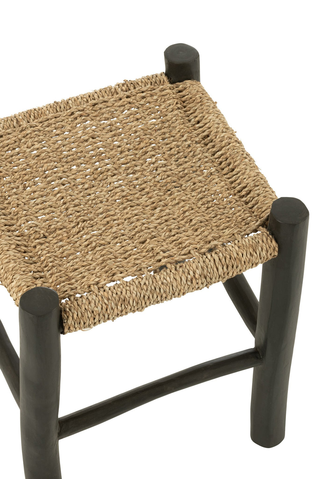 J-Line Poef Vierkant Teak Hout/Zeegras Zwart/Naturel