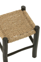 J-Line Poef Vierkant Teak Hout/Zeegras Zwart/Naturel