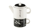 J-Line theepot + tas - keramiek - zwart/wit - giftbox