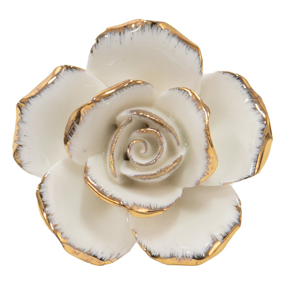 Deurknop Bloem 5 cm Wit Goudkledig Keramiek Meubelknop