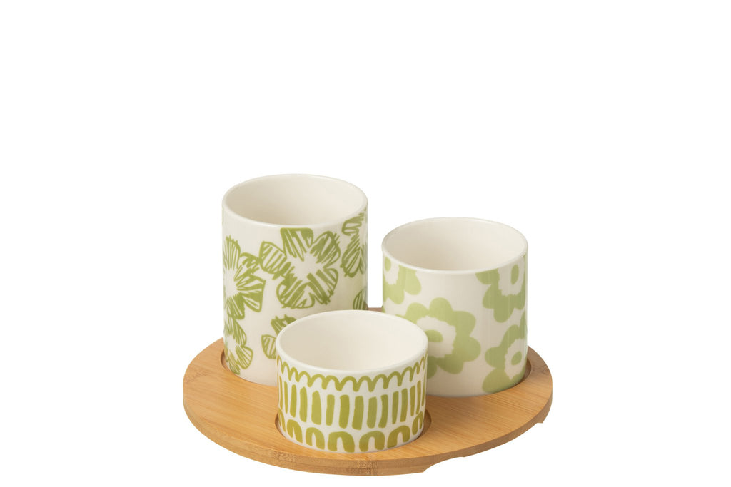J-Line Set 3 Aperoschalen + Dienblad Bamboe Doos Keramiek Groen