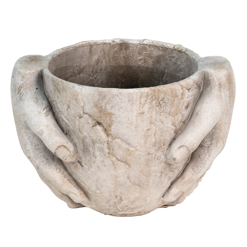 Bloempot 25x18x17 cm Grijs Steen Handen Bloempot Binnen