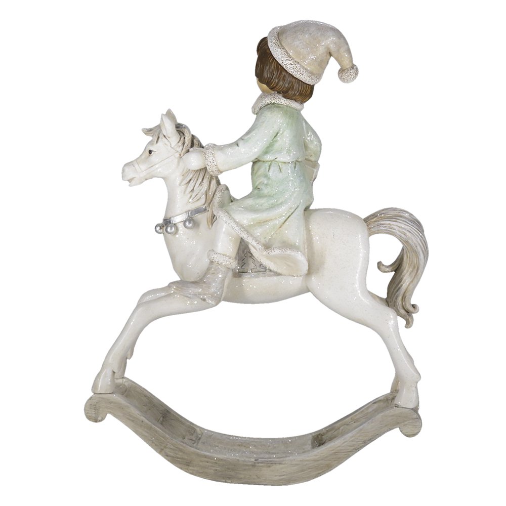Beeld Hobbelpaard 26 cm Beige Groen Kunststof Kerstdecoratie