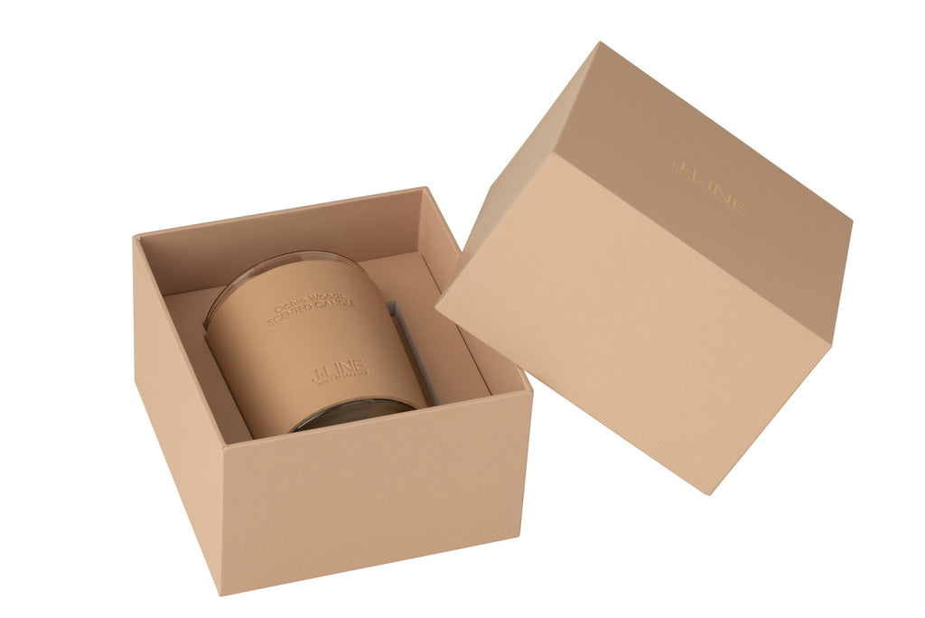 J-Line geurkaars Leder - Ochre Woods - glas - bruin - 40U