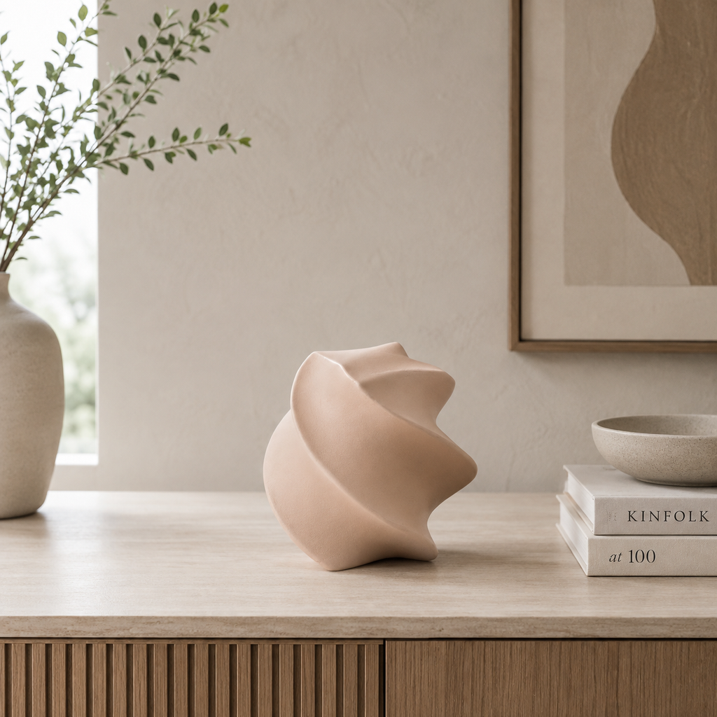 Abstract aluminium decorobject – beige gepoedercoat