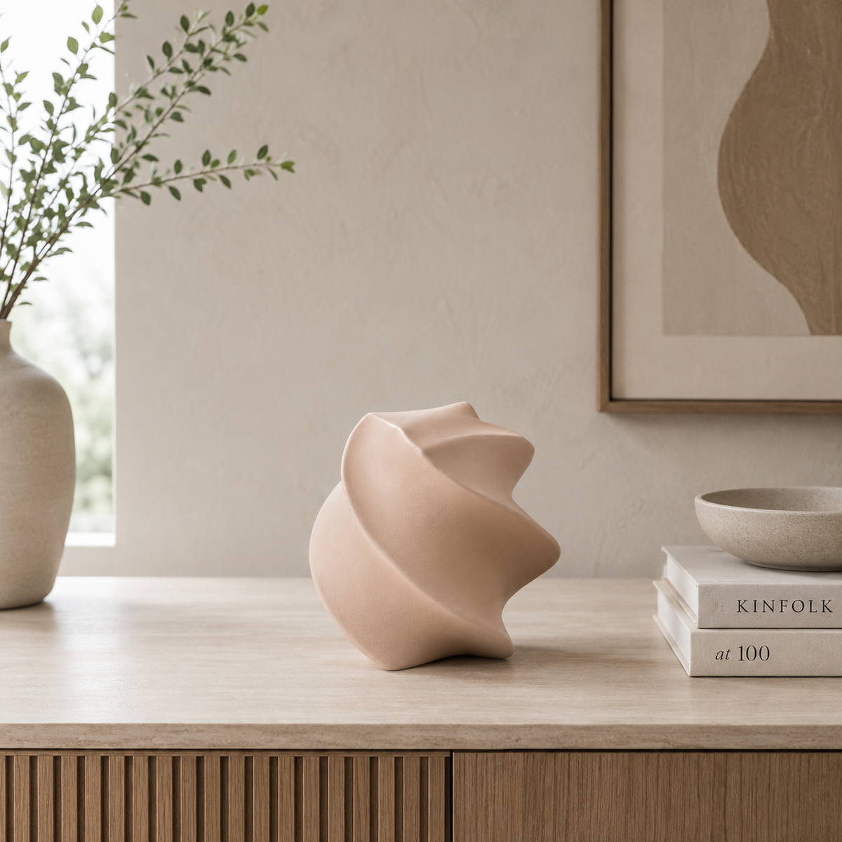 Abstract aluminium decorobject – beige gepoedercoat