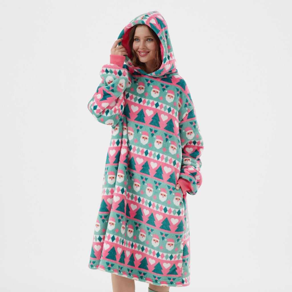 Textino Jolly Santa - Hoodie 70x110 cm - Volwassenen - Kerstmis - Geranium Roze - Roze