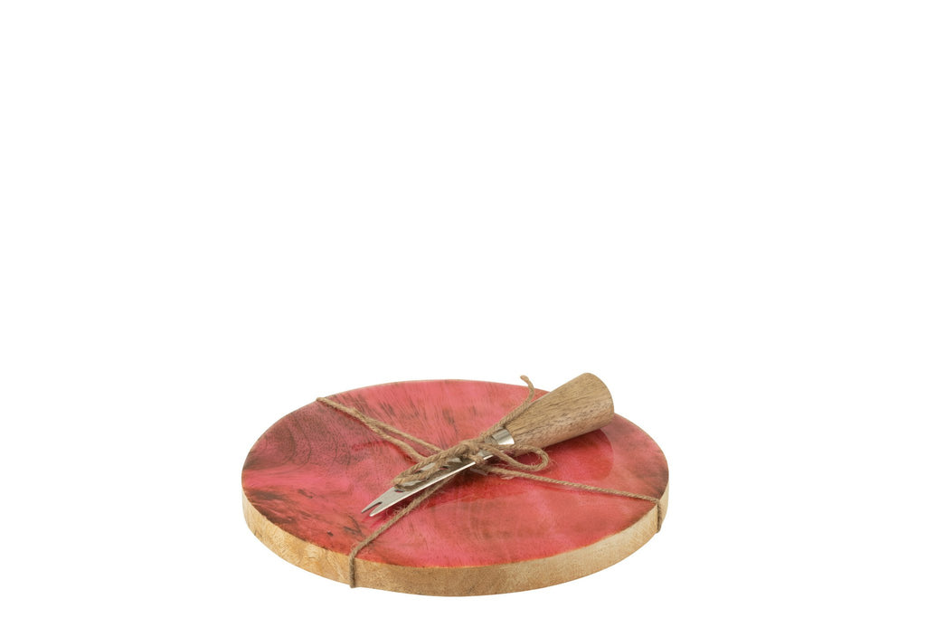 J-Line Kaasplank+Mes Rond Mango Hout Roze