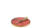 J-Line Kaasplank+Mes Rond Mango Hout Roze