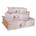 Opbergdoos Set van 3 Boeken 27/22/17 cm Roze Hout Vogel