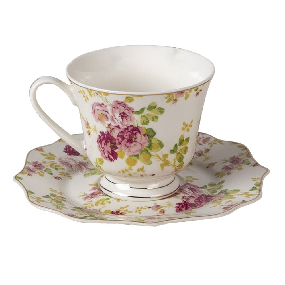Kop en Schotel 200 ml Wit Porselein Bloemen Servies