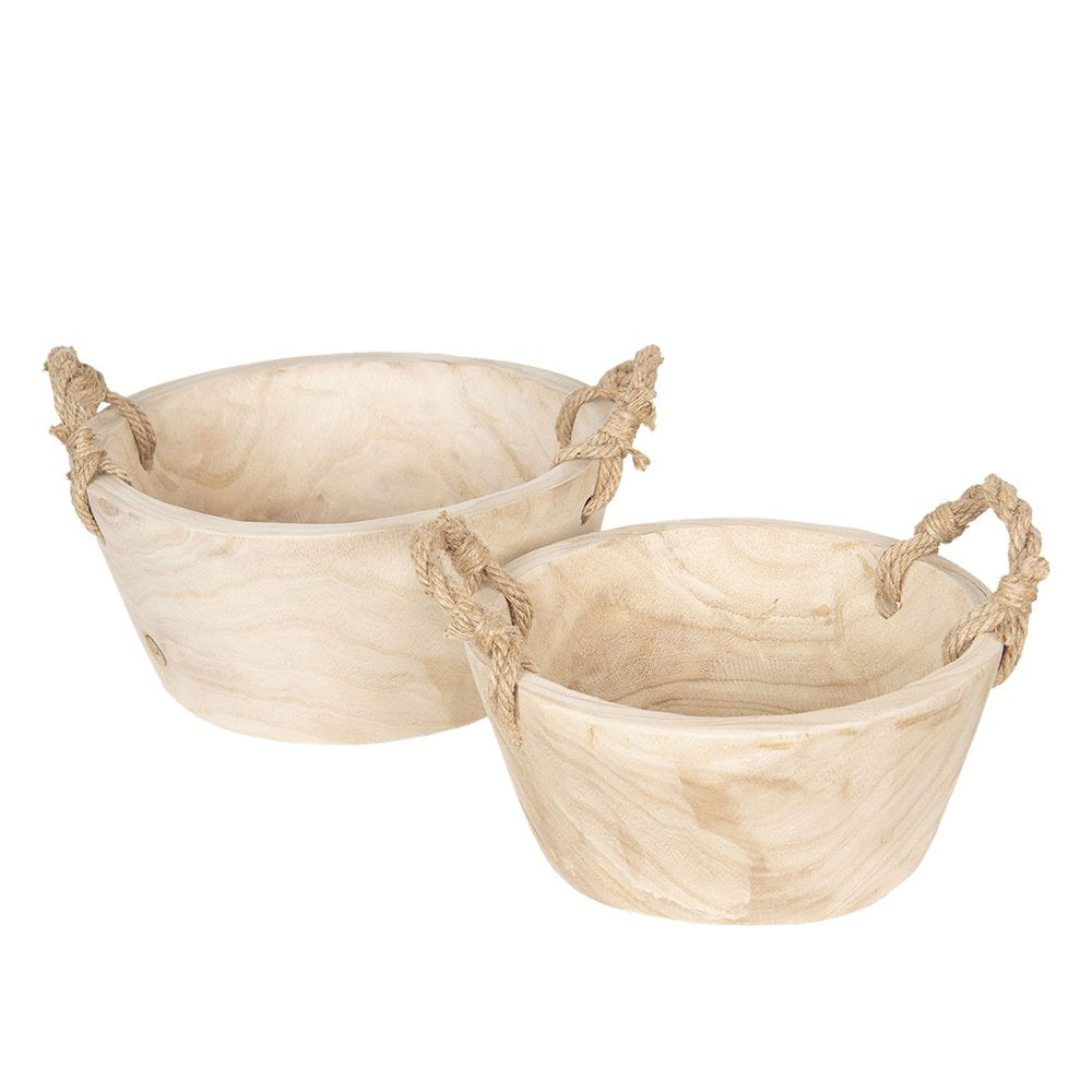 Opbergmand Set van 2 Ø 36 / Ø 29 cm Beige Hout Mand