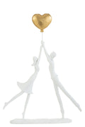 J-Line decoratie Koppel Staand Hart Ballon - polyresin - wit/goud