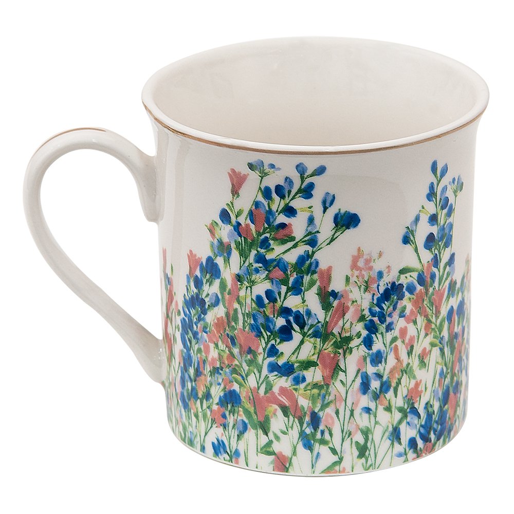 Mok 330 ml Blauw met Porselein Bloemen Theemok