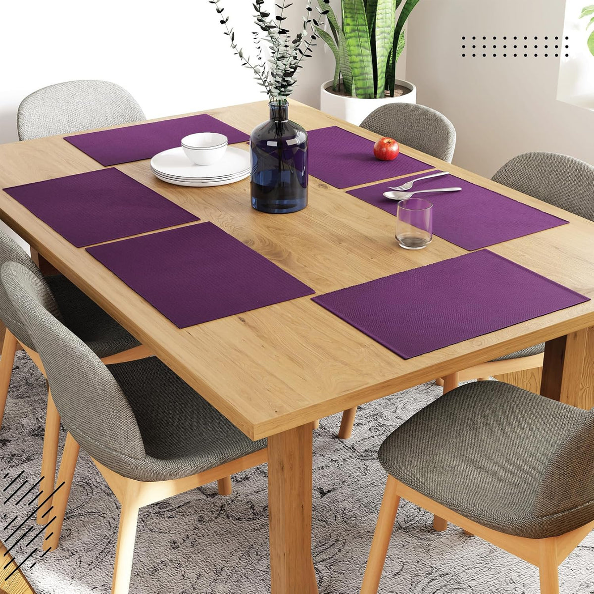Eettafelmatten – geribbeld katoen, hittebestendig – 48x32 cm, set van 6