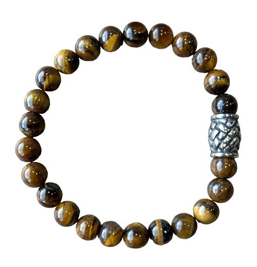 Herenarmband Tijgeroog 8 mm met Vlecht kraal