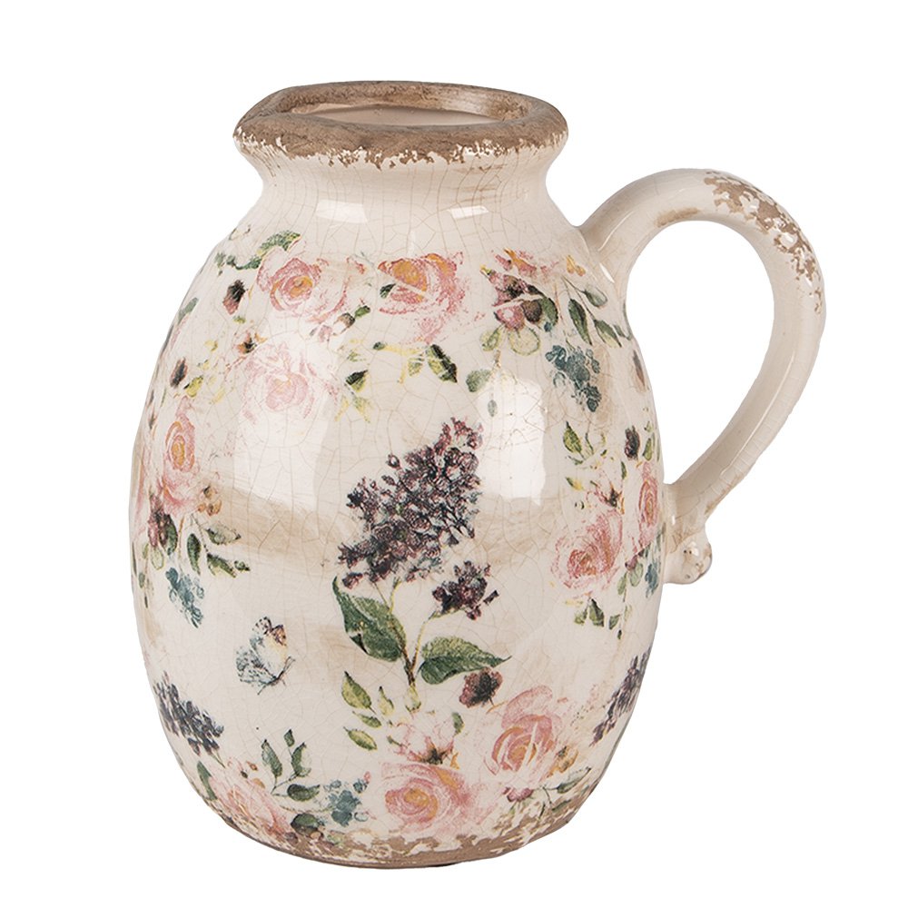 Decoratie Kan 17x13x18 cm Beige Roze Keramiek Bloemen Schenkkan