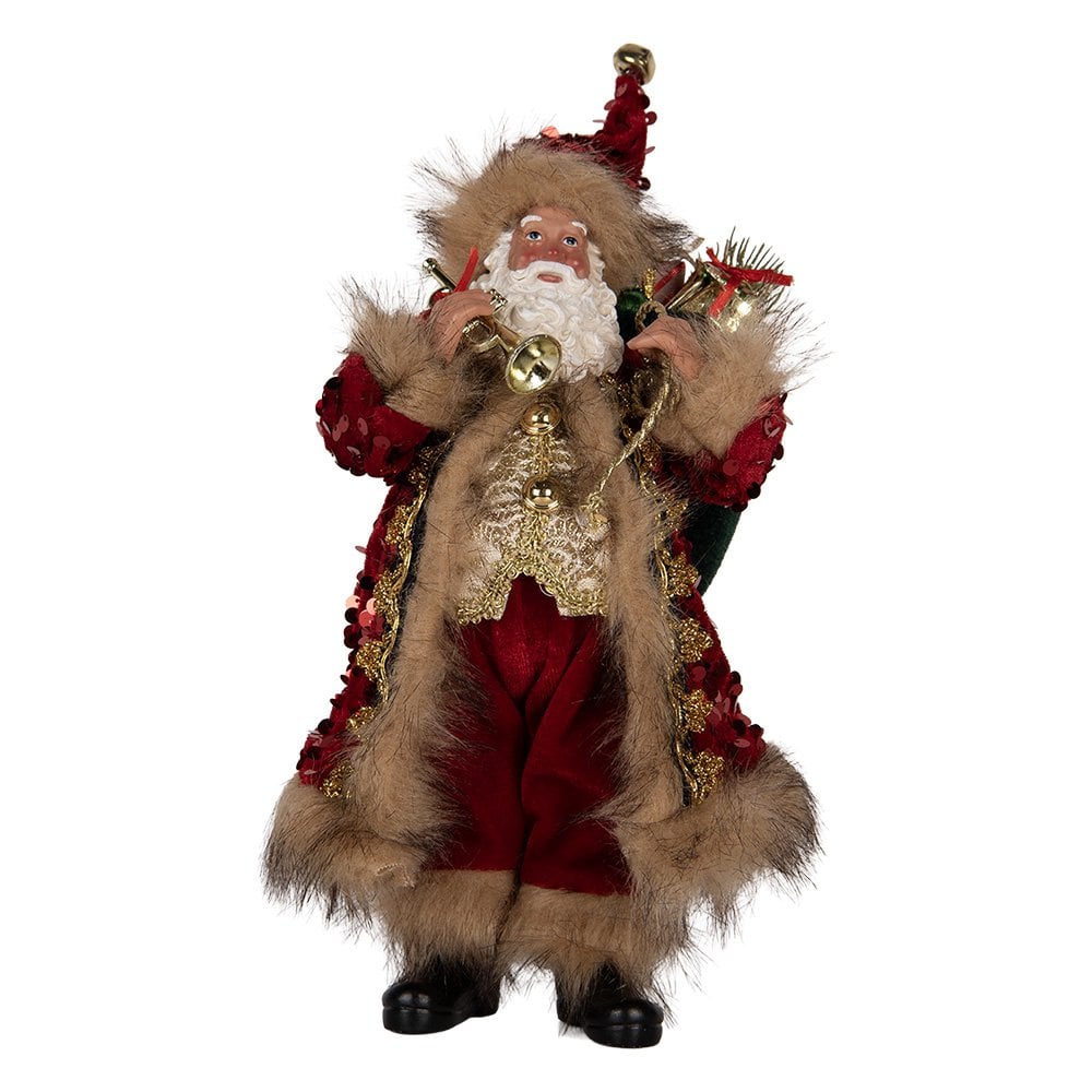 Kerstdecoratie Beeld Kerstman 16x12x31 cm Rood Textiel