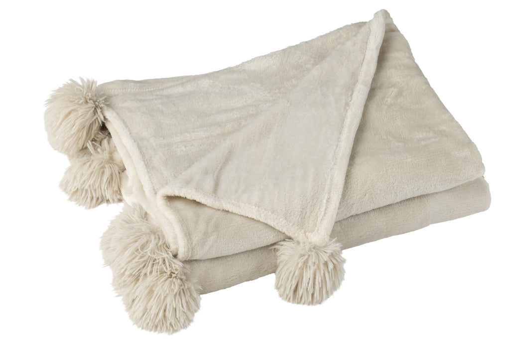 J -Line Plaid Pompon - Polyester - Beige/menthe - 170 x 130 cm
