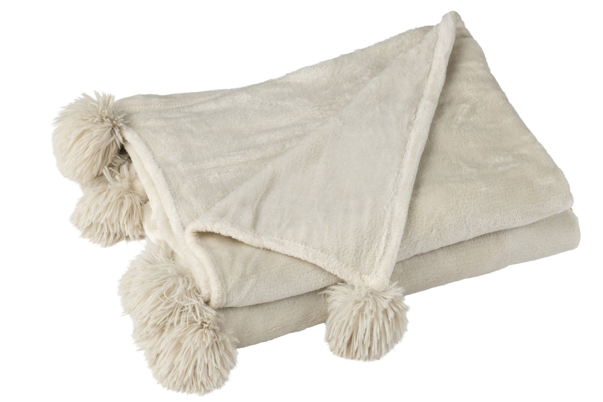 J -Line Plaid Pompon - Polyester - Beige/menthe - 170 x 130 cm