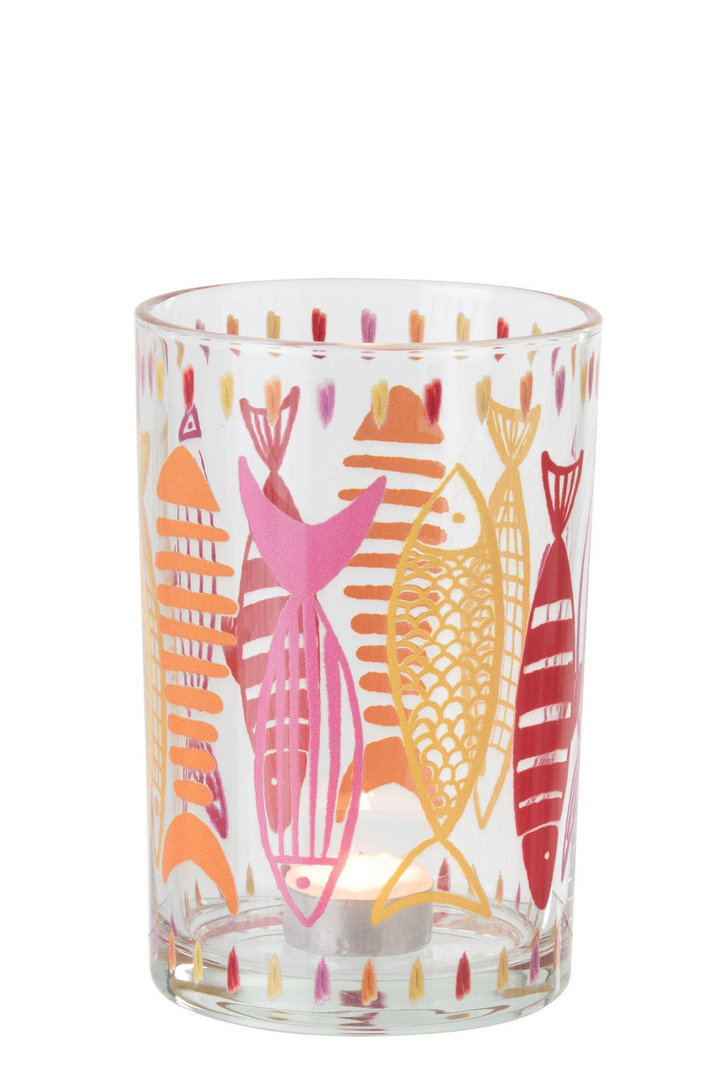 J-Line theelichthouder Vis - glas - roze/oranje - L