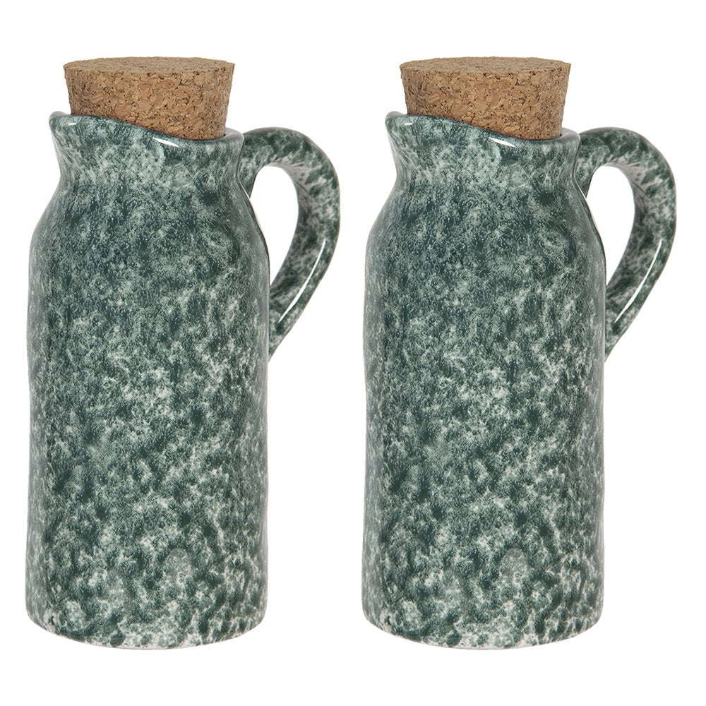 Olie en Azijnstel set van 2 Groen, Keramiek 8x6x14 cm