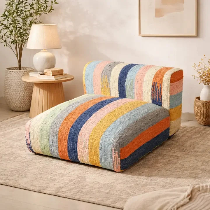 Vloerligbed van gestreept katoen met rugleuning Veelkleurig - 102 cm