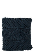 J-Line kussen Macrame Vierkant - katoen - blauw