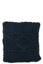 J-Line kussen Macrame Vierkant - katoen - blauw