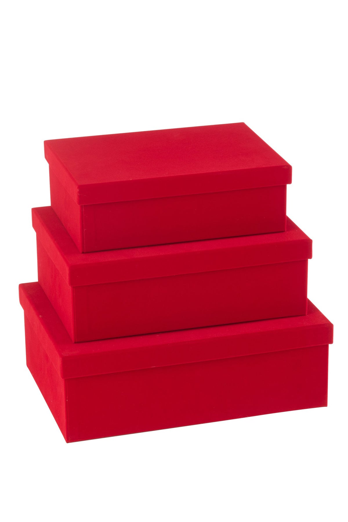J-Line doos Rechthoekig - fluweel/papier - rood - 3 stuks