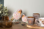 Beeld Vogel 7x10x12 cm Roze Polyresin Bloemen