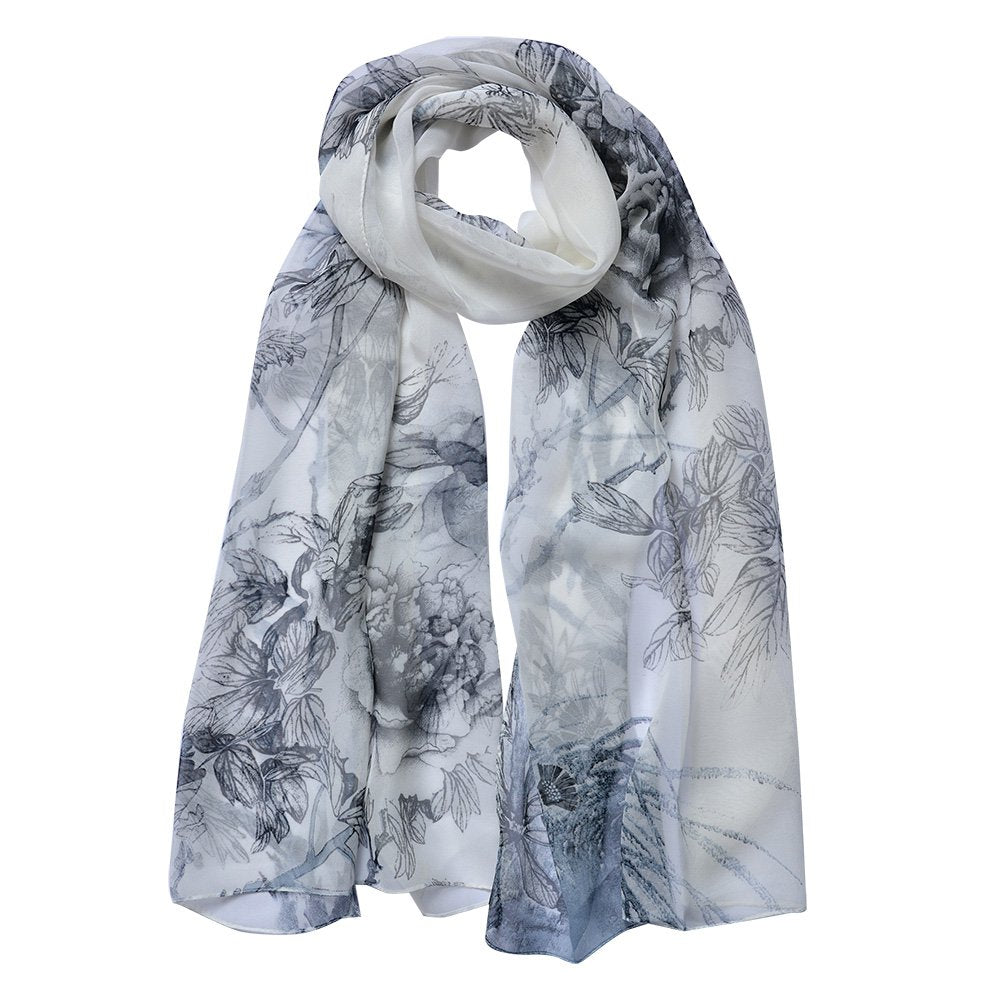 Sjaal Dames Print 50x160 cm Grijs Synthetisch Bloemen