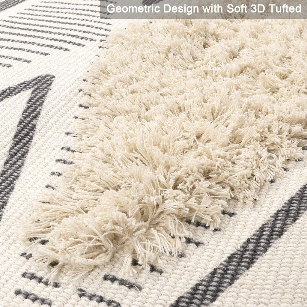 Handgeweven katoenen vloerkleed – natuurlijke vezels – 60x152 cm (2x5 ft) – witte driehoek
