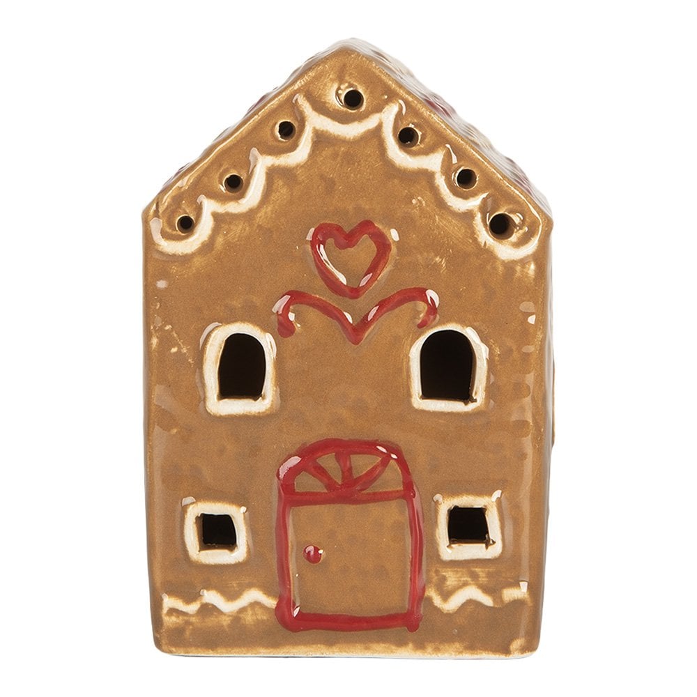 Gingerbread house met LED 7x6x9 cm Bruin Keramiek