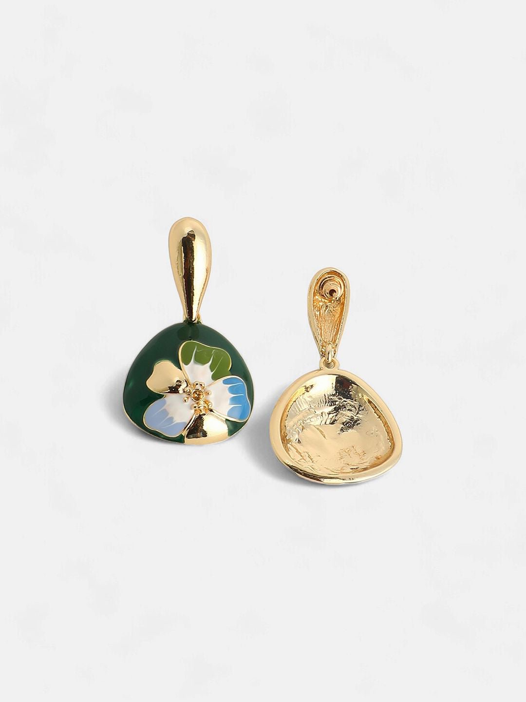 Vergulde eigentijdse Hana-druppeloorbellen – mode-sieraden – groen en blauw – 2,5 cm lengte
