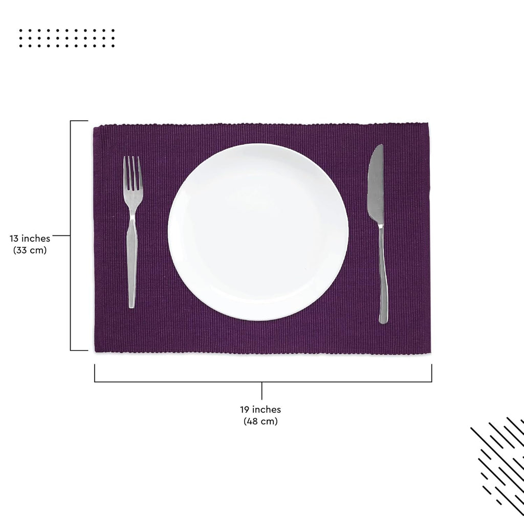 Eettafelmatten – geribbeld katoen, hittebestendig – 48x32 cm, set van 6