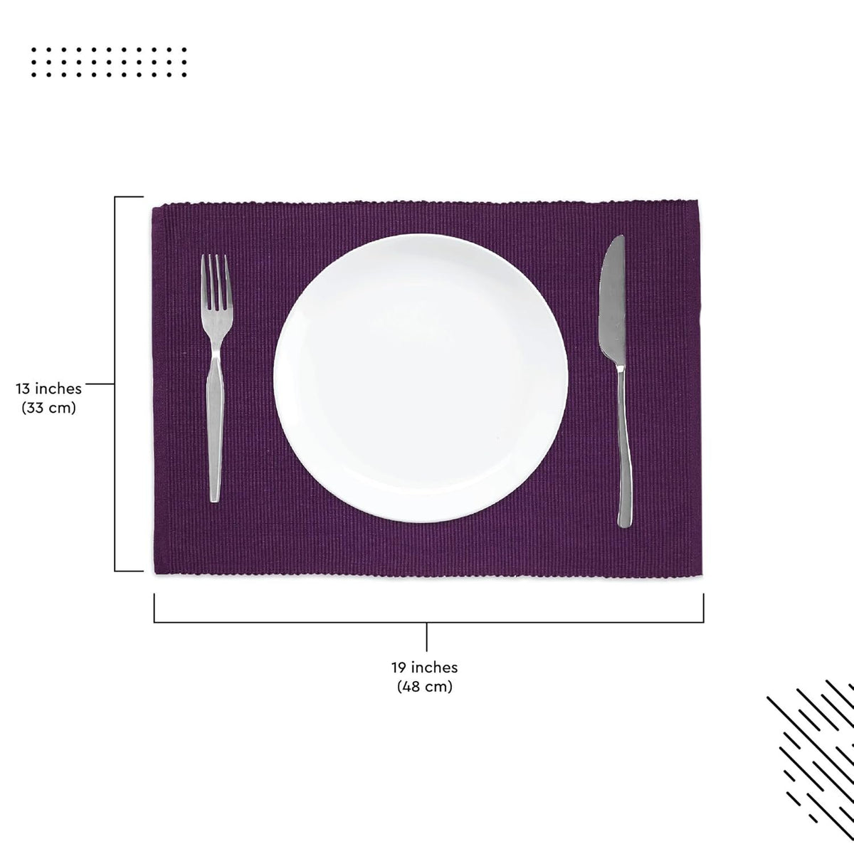 Eettafelmatten – geribbeld katoen, hittebestendig – 48x32 cm, set van 6