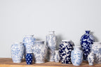 Vaas Ø 16x42 cm Wit Blauw Keramiek Bloemen