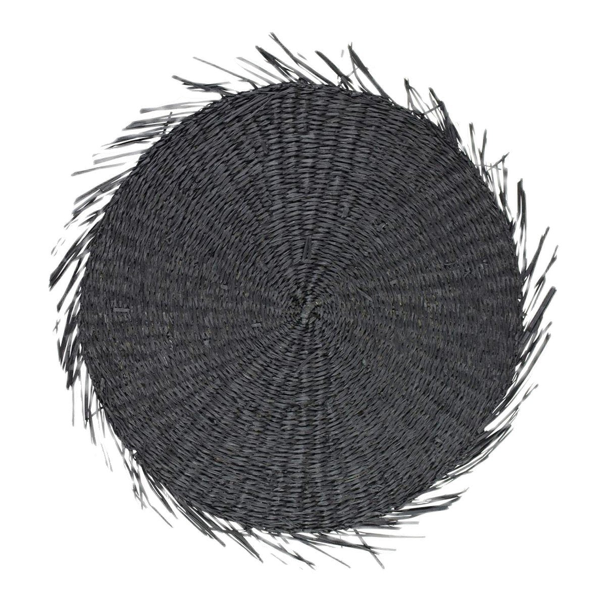 Zeegras placemat rond zwart franjes 38cm