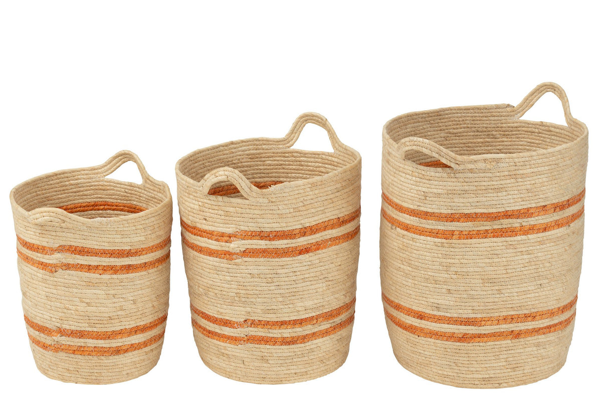J-Line Set Van 3 Mand Strepen+Handvat Maïs Naturel/Oranje