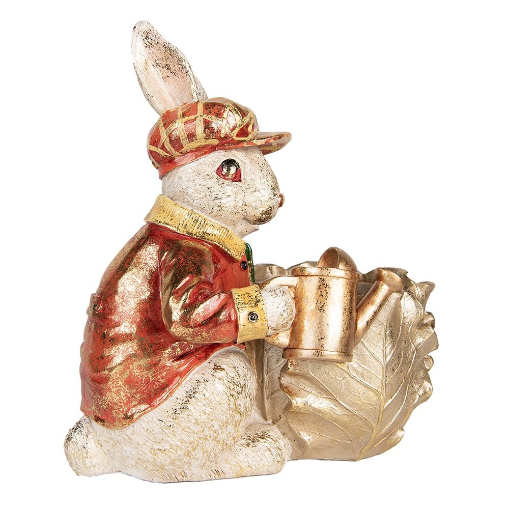 Decoratie Beeld Konijn 28x18x30 cm Beige Rood Kunststof