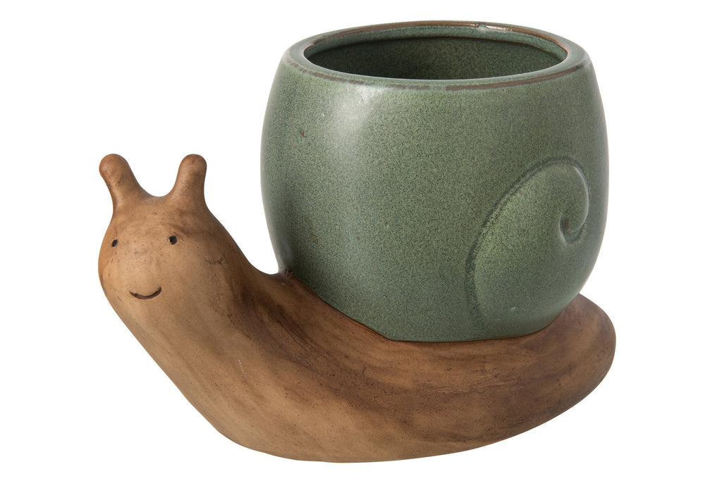 J-Line bloempot Slak - steengoed - beige/grijsgroen