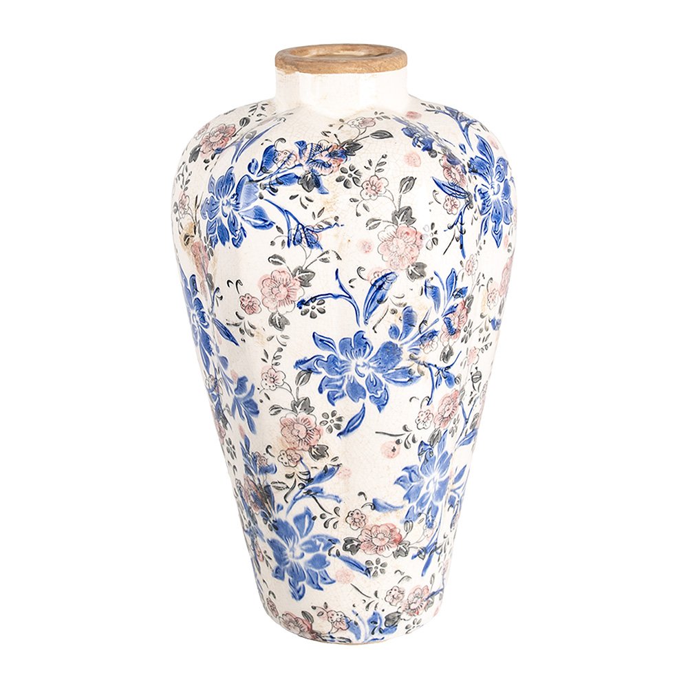 Vaas Ø 24x40 cm Beige Blauw Keramiek Bloemen