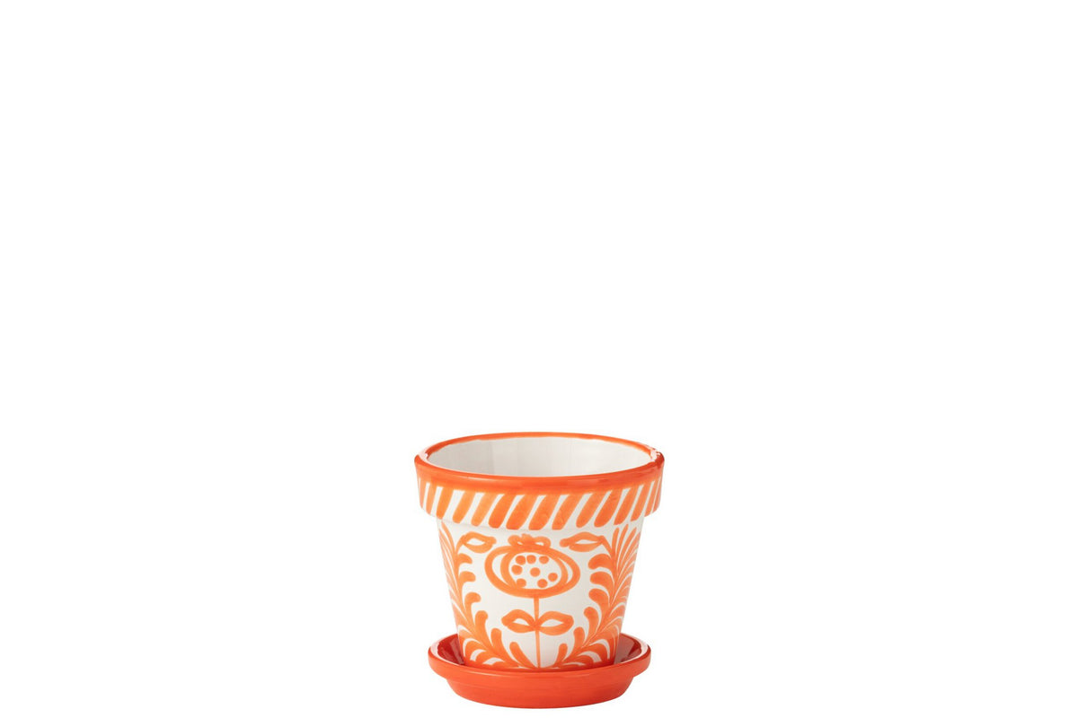 J-Line bloempot Granada - keramiek - oranje - small - Ø 21 cm