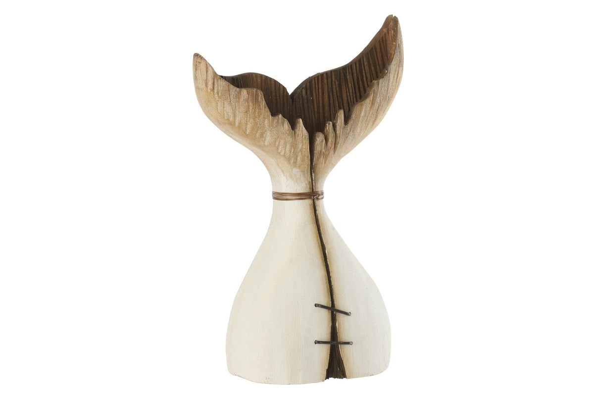 J-Line decoratie Walvis Staart - hout - naturel/wit - L