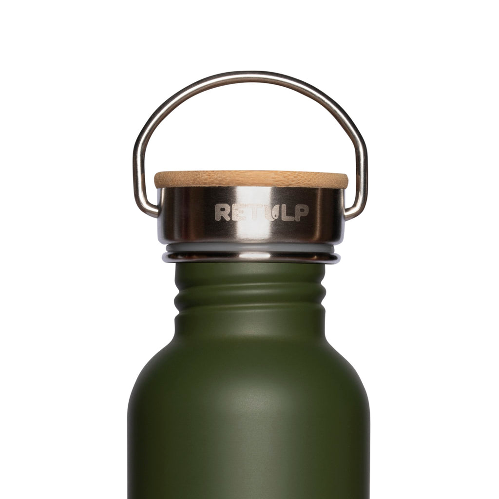 RVS drinkfles lekvrij bamboe dop Green 750 ml